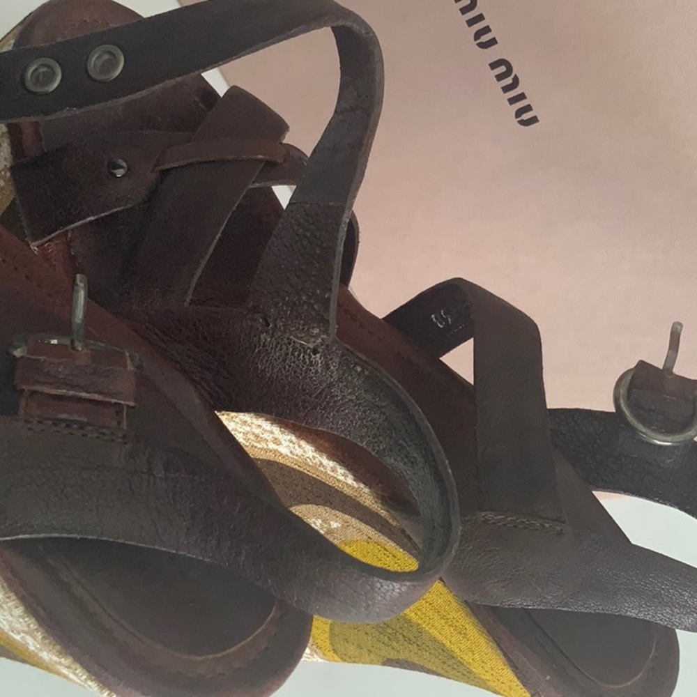 Miu Miu Platform Open Toe Sandals Leather/Fabric - image 8